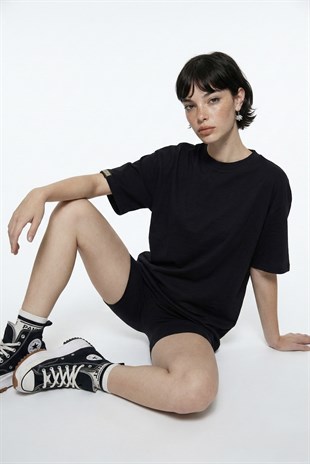  Pamuklu Unisex Oversize Lure Tshirt Siyah