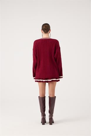 Logolu Örgü Desenli Oversize Triko Harold Kazak Bordo