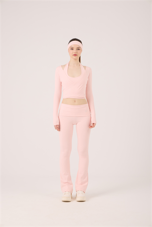Beli Kıvrımlı Flare Ellen Tayt Pantolon Pembe