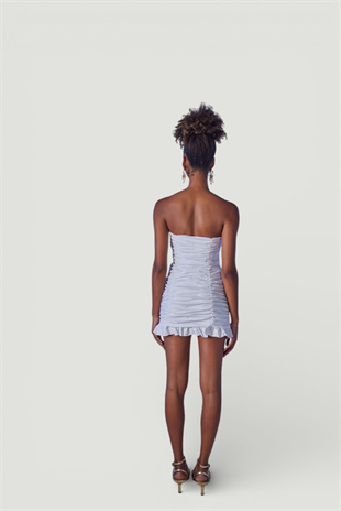 Mini Boy Straplez Drapeli Poplin Carla Elbise Beyaz