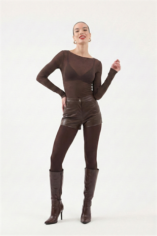 Kayık Yaka Ultra Soft Nikki Kaşmir Bluz Kahve