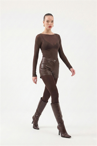 Kayık Yaka Ultra Soft Nikki Kaşmir Bluz Kahve