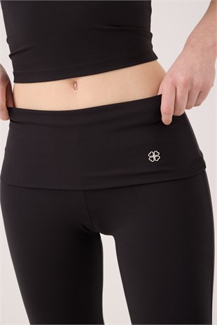 Beli Kıvrımlı Flare Ellen Tayt Pantolon Siyah