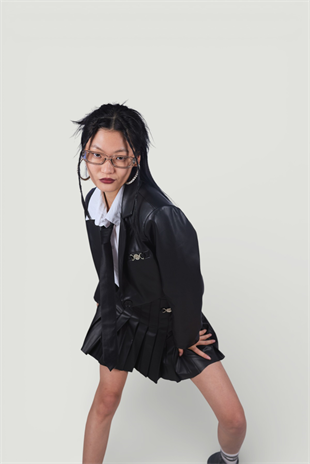 Crop Model Astarlı College Ceket Siyah