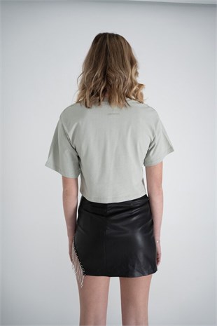 Kısa Kol Bisiklet Yaka Basic Viole Tshirt Haki