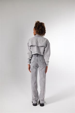 Yüksek Bel Kesik Paça Lorenzo Jean Pantolon Gri