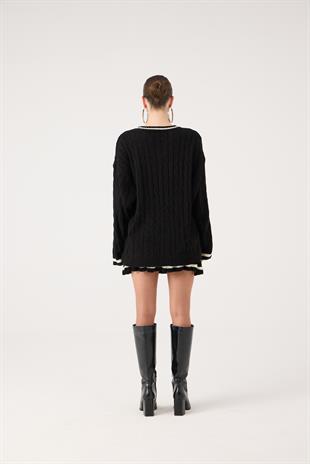 Logolu Örgü Desenli Oversize Triko Harold Kazak Siyah