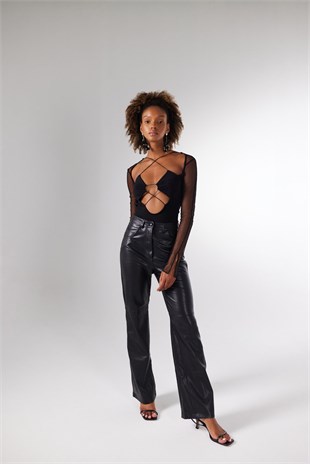 Bel Bağlamalı Bony Bodysuit Siyah