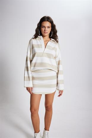 Şardonlu 3 İplik Kumaş Logolu Fortune Sweatshirt Bej