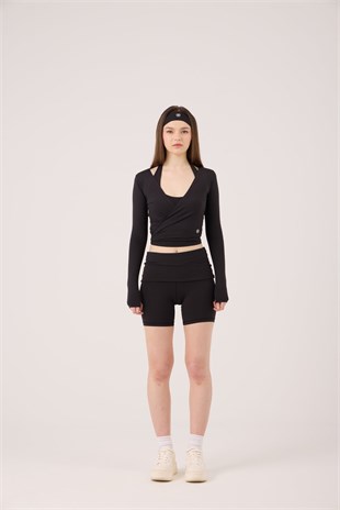 Beli Kıvrımlı Mini Kacie Şort Siyah