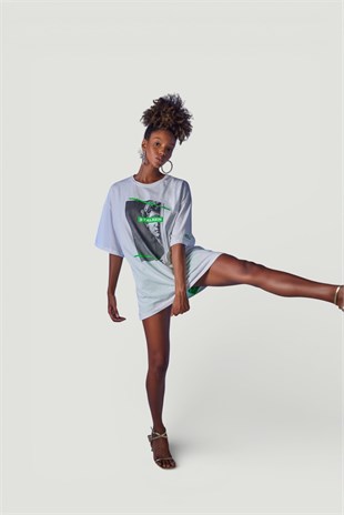 Oversize Baskılı Stalker T-Shirt Beyaz