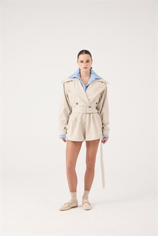 Trençkot Görünümlü Kemerli Regan Tulum Bej