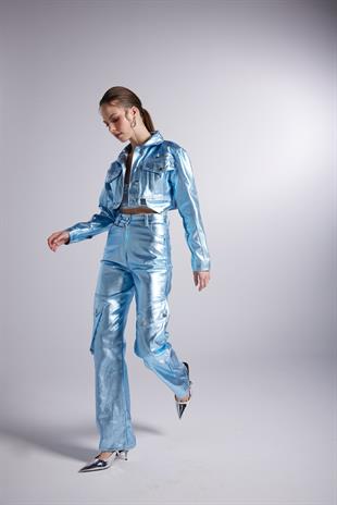 Varak Kaplama Kargo Cepli Millen Pantolon Mavi