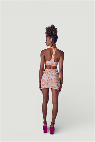 Yüksek Bel Etek Straplez Kinney Takım Turuncu