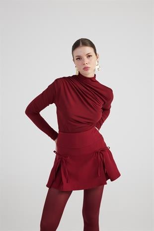 Drape Detaylı Balıkçı Yaka Fables Bluz Bordo