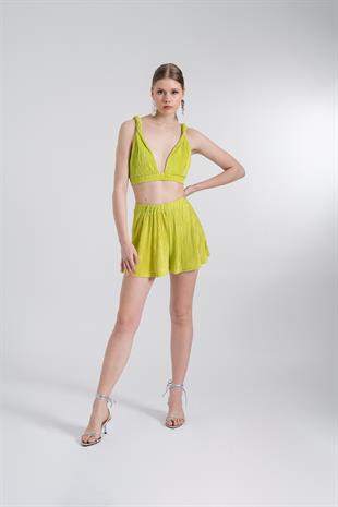 Beli Lastikli Mini Comfy Şort Yeşil