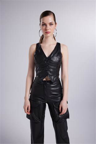 Hera Leather Vest Black