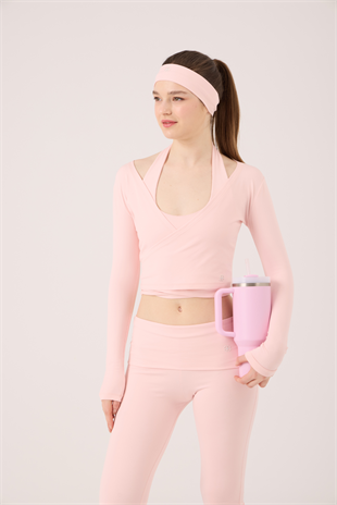 Bağlamalı Crop Kesim Ellen Bolero Pembe