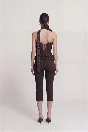 Orta Bel Likralı Una Capri Pantolon Kahve
