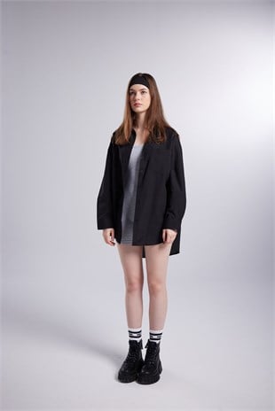 Cepli Oversize Kesim Lovesize Gömlek Siyah
