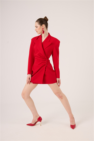 Beli Drape Detaylı Heleni Blazer Ceket Kırmızı