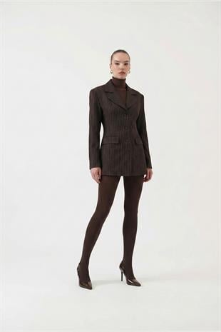 Karen Striped Slim-Fit Blazer Jacket in Brown (Beltless)