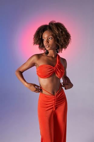 Omuz Detaylı Beatrice Crop Turuncu