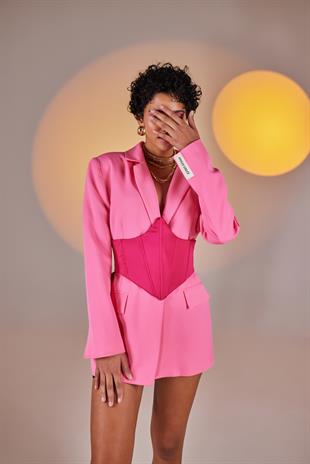 Arkası Gipeli Satin Korse Pembe