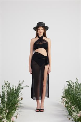 Standart Beden Etek ve Bluz Takım Royal Pareo Siyah