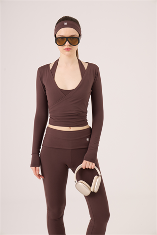 Bağlamalı Crop Kesim Ellen Bolero Kahve