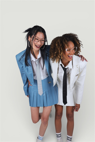 Fermuar Kapamalı Pileli Mini College Deri Etek Mavi