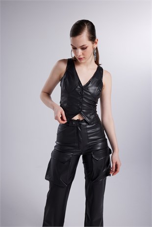 Hera Leather Vest Black