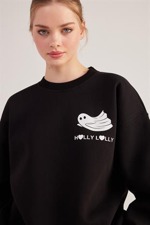 Oversize Kesin Unisex Ghosting Sweatshirt Siyah