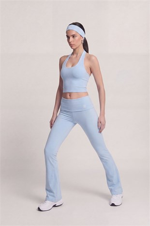 Beli Kıvrımlı Flare Ellen Tayt Pantolon Mavi