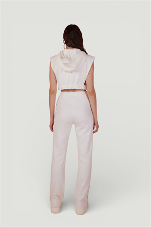 Kapişonlu Çıtçıt Kapamalı 3 İplik Jura Yelek Beyaz