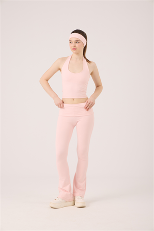 Beli Kıvrımlı Flare Ellen Tayt Pantolon Pembe