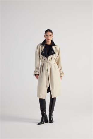 Maxi Boy Kemerli Cloak Trençkot Bej