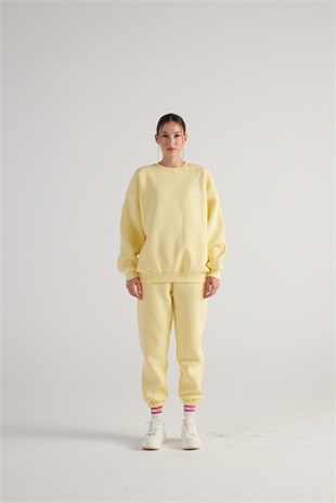 3 İplik Şardonlu Uzun Kol Bisiklet Yaka Fine Sweatshirt Sarı