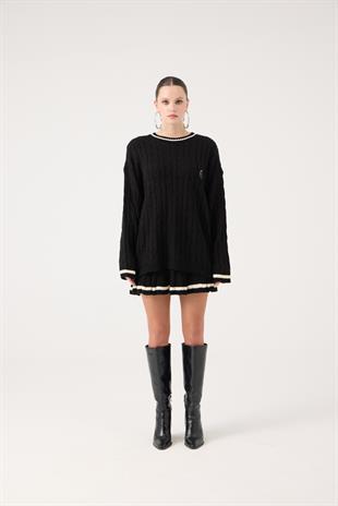 Logolu Örgü Desenli Oversize Triko Harold Kazak Siyah