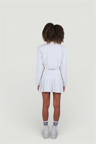 Crop Model Astarlı College Ceket Ekru
