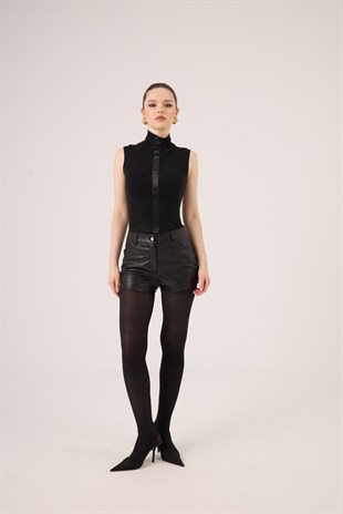 Balıkçı Yaka Kolsuz Layla Kaşmir Bluz Siyah