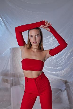 Straplez Model Noir Bluz Kırmızı