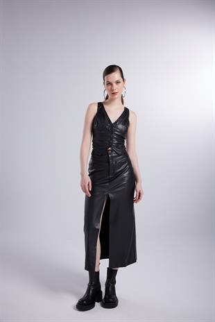 Vegan Deri Uzun Hera Deri Etek