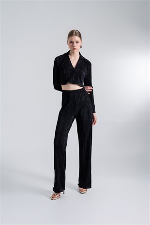 Crop Model Düğme Kapamalı Comfy Crop Gömlek Siyah