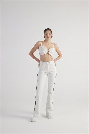 Cutout Jean Pantolon Beyaz