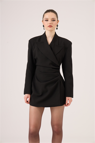 Beli Drape Detaylı Heleni Blazer Ceket Siyah