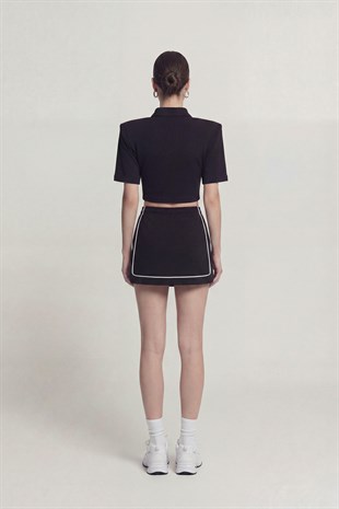 Vatkalı Polo Yaka Carolyn T-Shirt Siyah