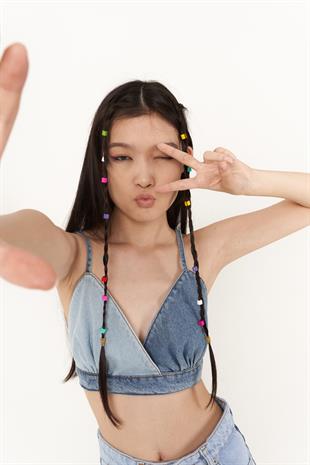 Kot Kumaş Yumi Büstiyer Mavi