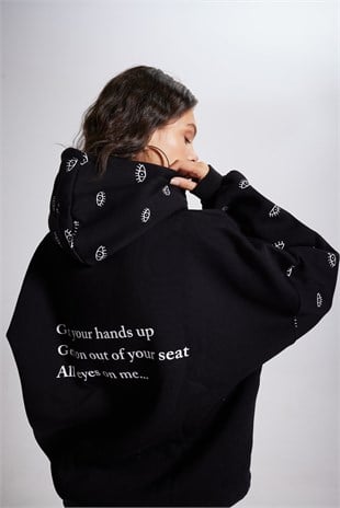 Oversize Kapüşonlu Unisex Eye Sweat Siyah