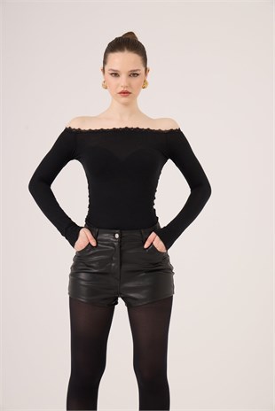 Madonna Yaka Dantelli Macy Kaşmir Bluz Siyah